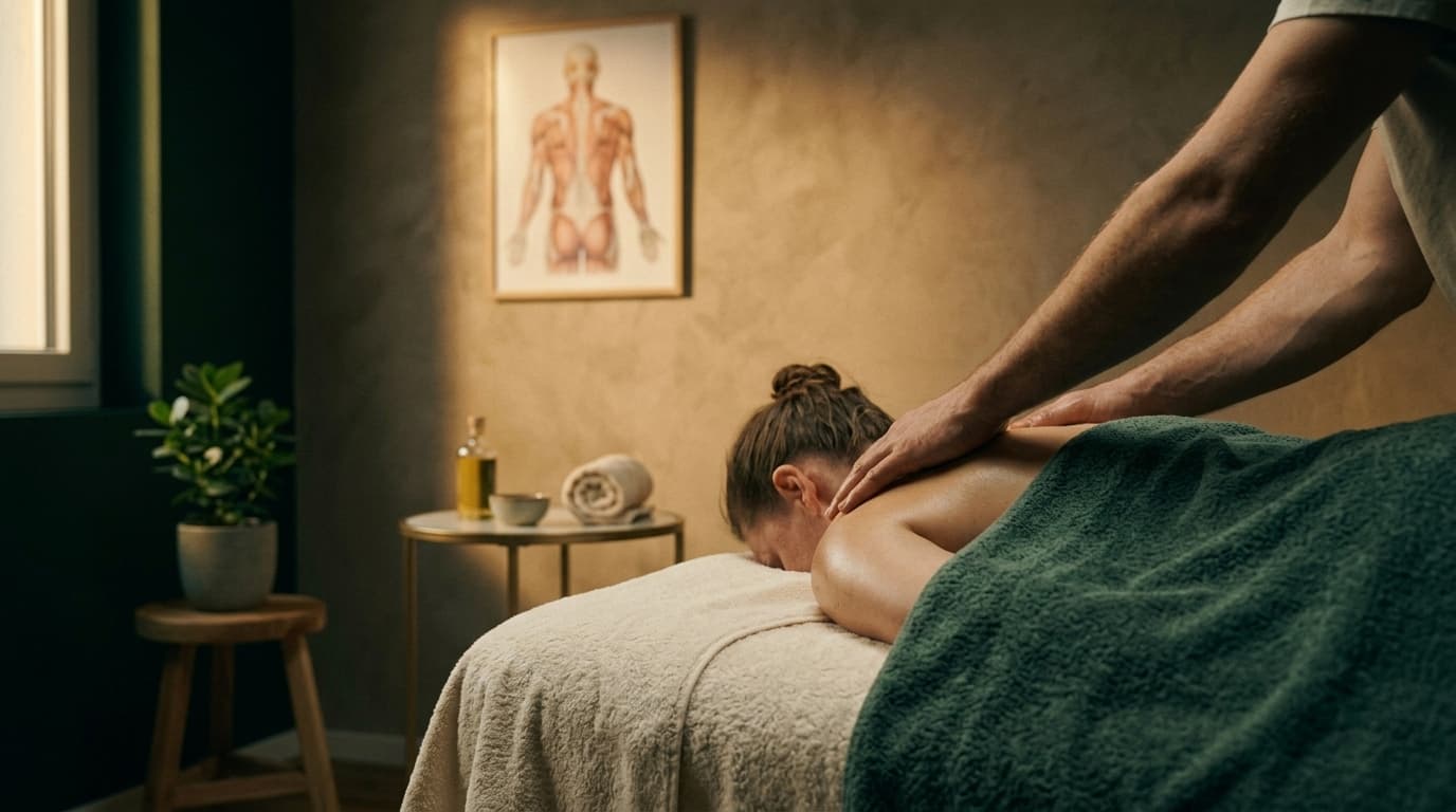 Behandlungsraum der Therapie Mantovanis in Wallisellen — warmes Licht, ruhige Atmosphäre